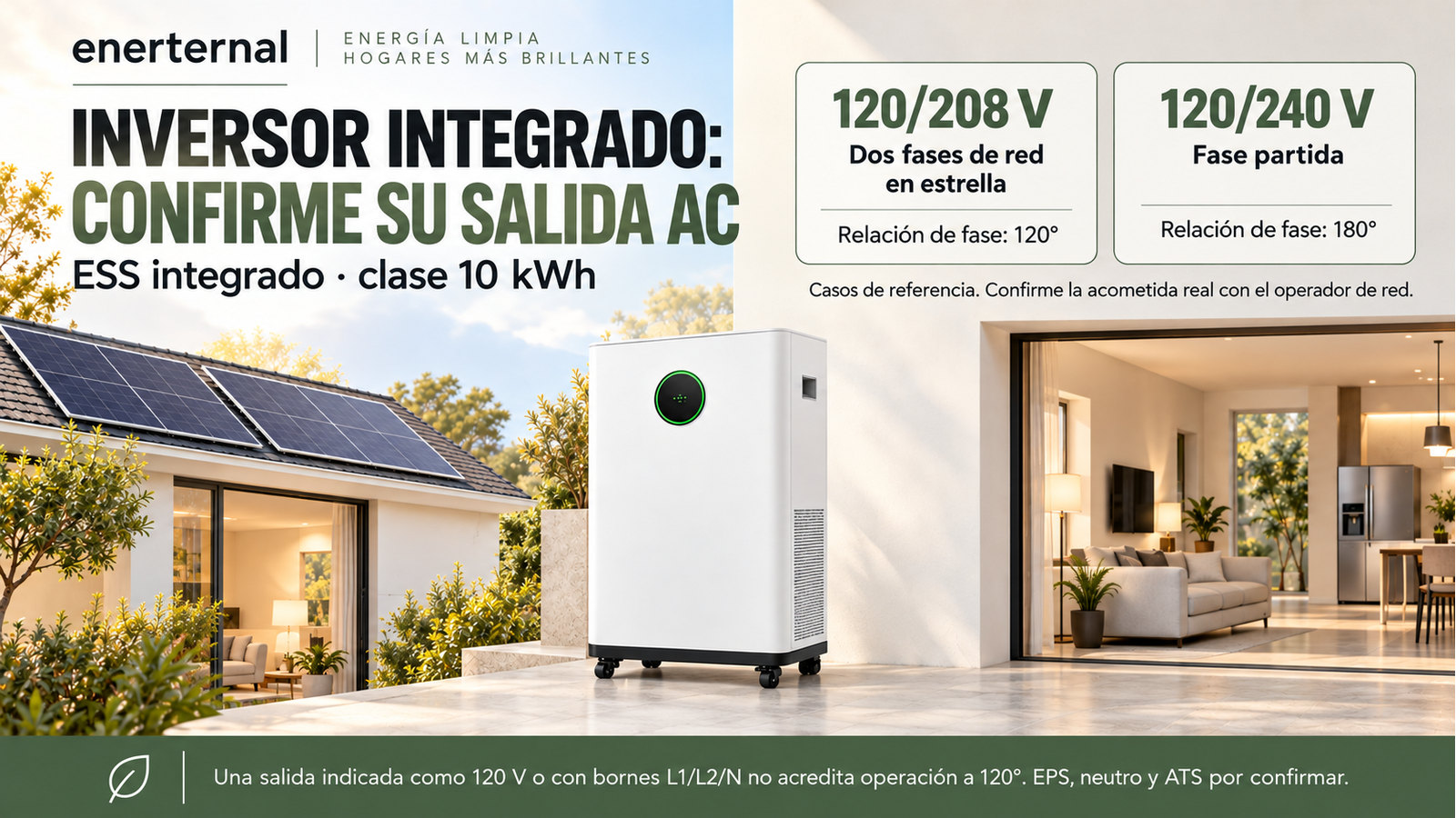 Distinción entre los casos 120/208 V de 120 grados y 120/240 V de 180 grados; equipo candidato sin compatibilidad confirmada