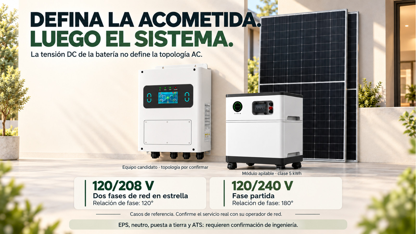 Distinción entre los casos 120/208 V de 120 grados y 120/240 V de 180 grados; equipo candidato sin compatibilidad confirmada