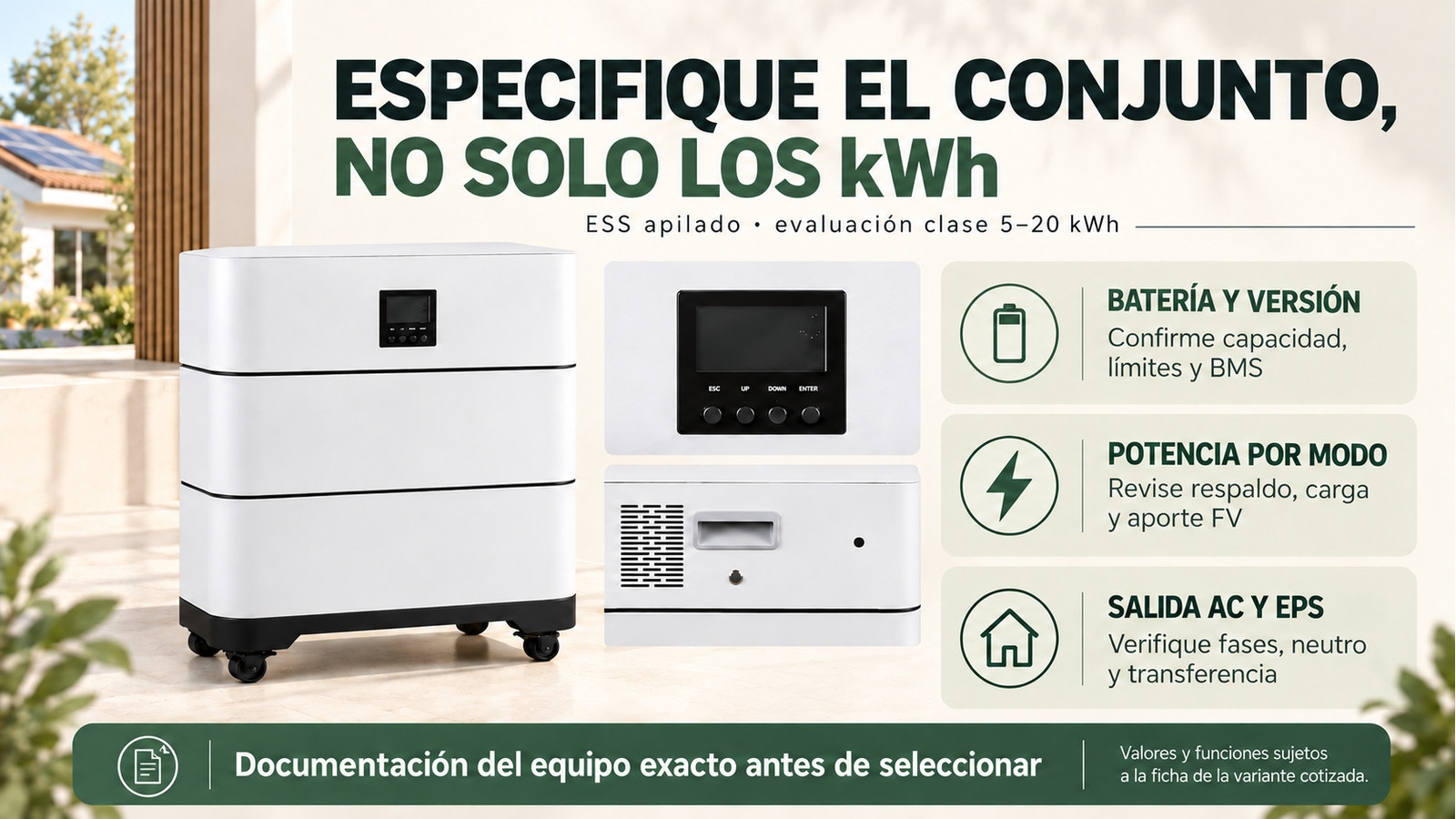 Aspectos de integración, versión y documentación de ESS apilado · evaluación clase 5–20 kWh