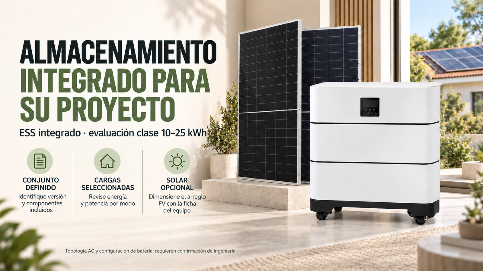 Opciones de suministro y evaluación técnica de ESS integrado · evaluación clase 10–25 kWh