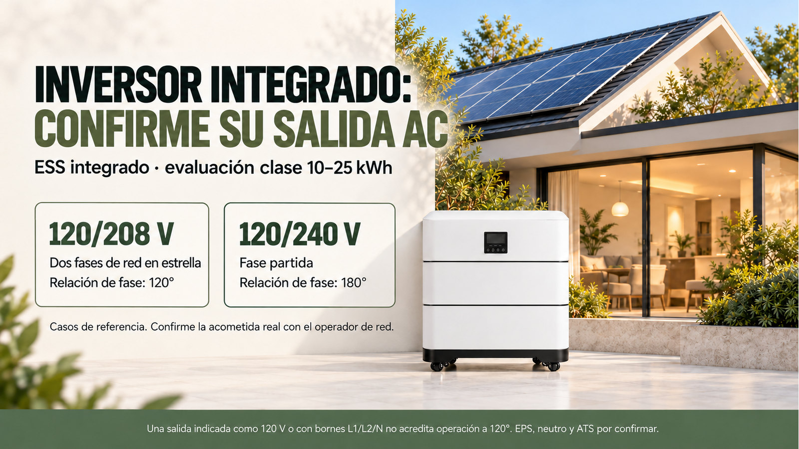 Distinción entre los casos 120/208 V de 120 grados y 120/240 V de 180 grados; equipo candidato sin compatibilidad confirmada