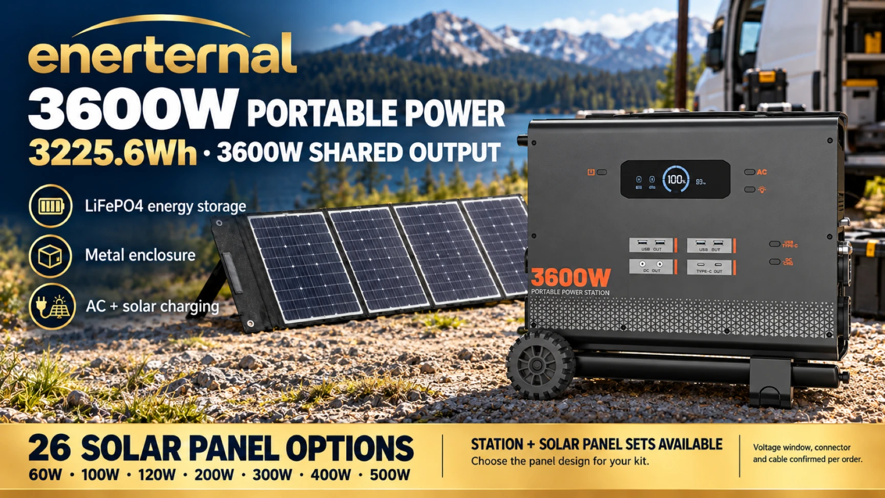 3600W / 3225.6Wh Estación portátil metálica: opciones de configuración del kit