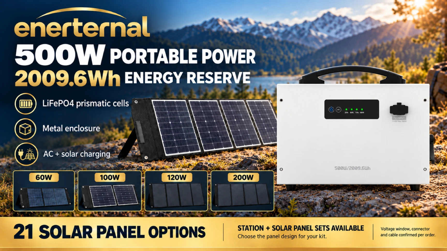500W / 2009.6Wh Estación de energía portátil prismática: opciones de configuración del kit